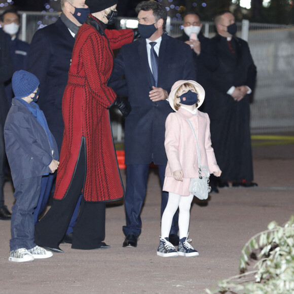 Le prince Albert II de Monaco, sa femme la princesse Charlene et leurs enfants le prince héréditaire Jacques et la princesse Gabriella durant la célébration de la Sainte Dévote, Sainte patronne de Monaco, à Monaco le 26 janvier 2021. © Claudia Albuquerque /Bestimage