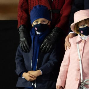 Le prince Albert II de Monaco, sa femme la princesse Charlene et leurs enfants le prince héréditaire Jacques et la princesse Gabriella durant la célébration de la Sainte Dévote, Sainte patronne de Monaco, à Monaco le 26 janvier 2021. © Olivier Huitel / Pool Monaco /Bestimage