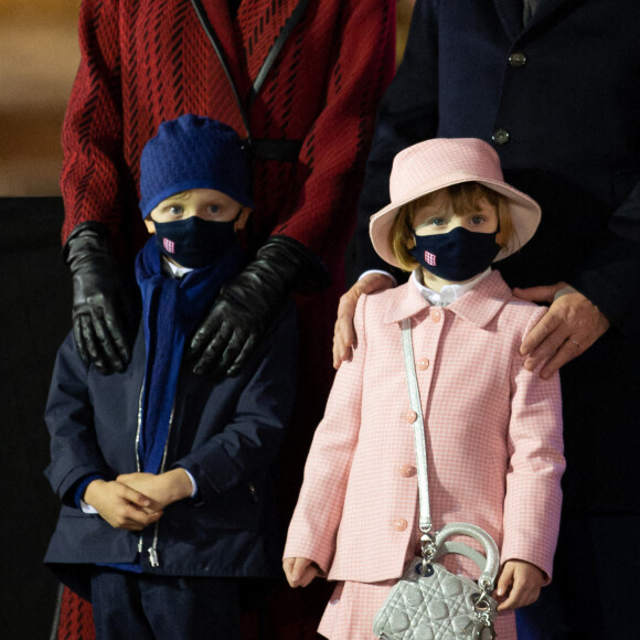 Le prince Albert II de Monaco, sa femme la princesse Charlene et leurs enfants le prince héréditaire Jacques et la princesse Gabriella durant la célébration de la Sainte Dévote, Sainte patronne de Monaco, à Monaco le 26 janvier 2021. © Olivier Huitel / Pool Monaco /Bestimage
