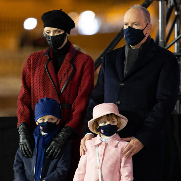 Le prince Albert II de Monaco, sa femme la princesse Charlene et leurs enfants le prince héréditaire Jacques et la princesse Gabriella durant la célébration de la Sainte Dévote, Sainte patronne de Monaco, à Monaco, janvier 2021. © Olivier Huitel / Pool Monaco /Bestimage