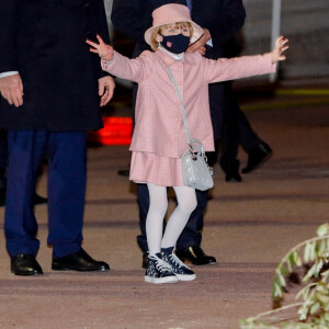 Le prince Albert II de Monaco, sa femme la princesse Charlene et leurs enfants le prince héréditaire Jacques et la princesse Gabriella durant la célébration de la Sainte Dévote, Sainte patronne de Monaco, à Monaco le 26 janvier 2021. © Claudia Albuquerque /Bestimage