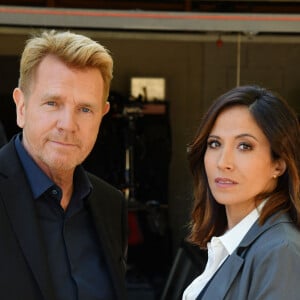 Exclusif - Xavier Deluc et Fabienne Carat durant le premier jour de tournage de la nouvelle saison de la série télévisée diffusée sur TF1 "Section de Recherches", le 9 septembre 2019 au Rouret. Dans cette nouvelle saison, X.Deluc dans le rôle de Martin Bernier et F.Semonin dans le rôle de Lucas Auriol vont accueillir dans leur brigade l'actrice F.Carat dans le rôle de Jeanne Lorieux, commandant de gendarmerie. La diffusion de la série débutera le 28 janvier 2021. © Bruno Bebert / Bestimage  (No Web - pour Suisse et Belgique)