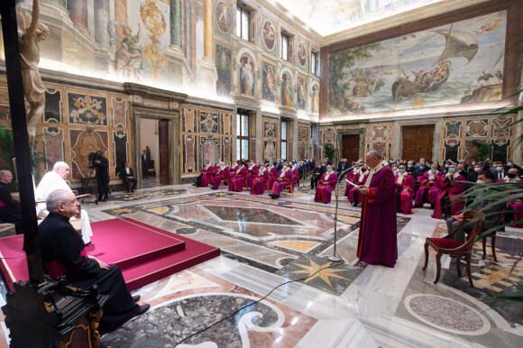 Le pape François lors d'une audience au Vatican pour l'inauguration de l'année judiciaire le 29 janvier 2021.