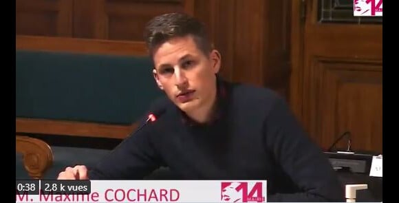 L'élu Maxime Cochard lors d'un séance du conseil du 14e arrondissement de Paris