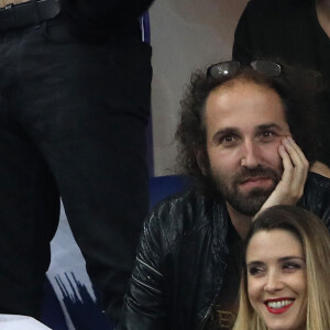 Jalil Lespert, son frère Yannis Lespert, Thomas Bangalter (groupe Daft Punk) et Arnaud Ducret dans les tribunes du stade de France lors du match de ligue des nations opposant la France à l'Allemagne à Saint-Denis, Seine Saint-Denis, France, le 16 octobre 2018. La France a gagné 2-1.