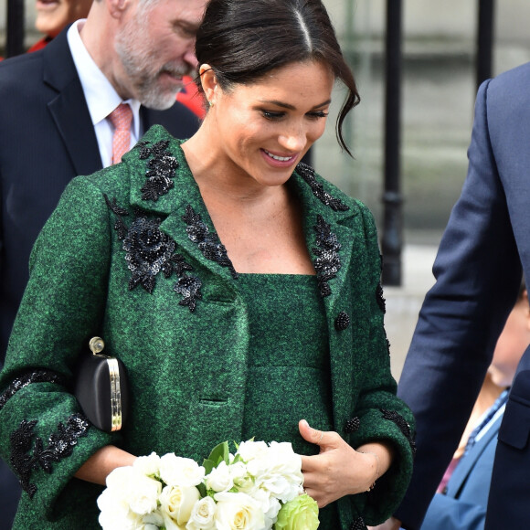 Meghan Markle, duchesse de Sussex, enceinte, à la sortie de Canada House après une cérémonie pour la Journée du Commonwealth à Londres le 11 mars 2019.