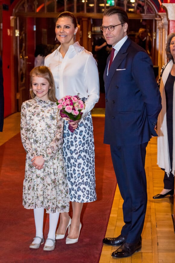 La princesse Victoria, le prince Daniel et la princesse Estelle de Suède - La famille royale de Suède assiste au concert de l'école de musique "Lilla Akademien" à Stockholm, le 13 février 2020.