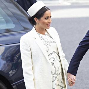 Meghan Markle, duchesse de Sussex (enceinte) - Arrivée de la famille royale britannique à la messe en l'honneur de la journée du Commonwealth à l'abbaye de Westminster à Londres, le 11 mars 2019.