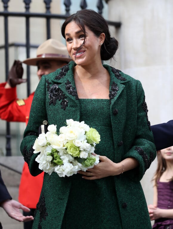Meghan Markle, enceinte, duchesse de Sussex, lors de sa visite à Canada House dans le cadre d'une cérémonie pour la Journée du Commonwealth à Londres.