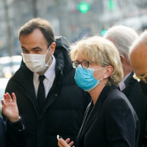 Exclusif - Claude Chirac et son mari Frédéric Salat-Baroux - Arrivées aux obsèques de Lise Toubon en l'église Notre-Dame-des-Champs à Paris. Le 4 mars 2021