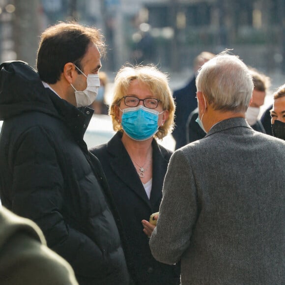 Exclusif - Claude Chirac et son mari Frédéric Salat-Baroux - Arrivées aux obsèques de Lise Toubon en l'église Notre-Dame-des-Champs à Paris. Le 4 mars 2021