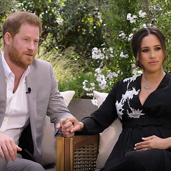 La chaîne TMC va diffuser l'entretien intitulé "Meghan & Harry" entre le prince Harry, Meghan Markle et la présentatrice américaine Oprah Winfrey. Un échange qui promet son lot de révélations explosives. © Capture TV CBS via Bestimage