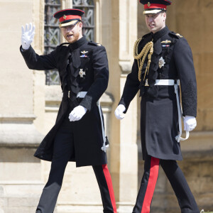 Les princes Harry et William arrivent à la chapelle St. George au château de Windsor - Mariage du prince Harry et de Meghan Markle au château de Windsor, Royaume Uni, le 19 mai 2018.