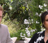 Le prince Harry, Meghan Markle et la présentatrice américaine Oprah Winfrey, interview pour CBS. © Capture TV CBS via Bestimage 