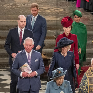 Le prince William, duc de Cambridge, et Catherine (Kate) Middleton, duchesse de Cambridge, Le prince Charles, prince de Galles, et Camilla Parker Bowles, duchesse de Cornouailles, La reine Elisabeth II d'Angleterre, Le prince Harry, duc de Sussex, Meghan Markle, duchesse de Sussex - La famille royale d'Angleterre lors de la cérémonie du Commonwealth en l'abbaye de Westminster à Londres.