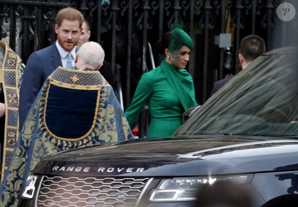 Le prince Harry et Meghan Markle, duchesse de Sussex - Sortie de la cérémonie du Commonwealth en l'abbaye de Westminster à Londres, le 9 mars 2020.