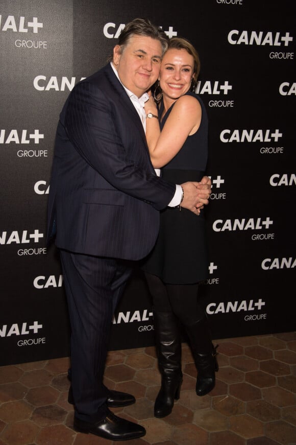 Pierre Ménès et Isabelle Moreau - Soirée des animateurs du Groupe Canal+ au Manko à Paris. Le 3 février 2016