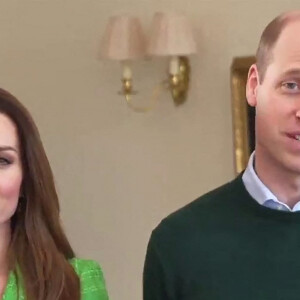 Le prince William, duc de Cambridge et la Catherine Kate Middleton , duchesse de Cambridge souhaitent en visioconférence une joyeuse Saint-Patrick "beannachtaí na Féile Pádraig oraibh" aux Irlandais le 17 mars 2021