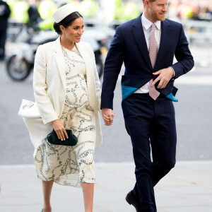 Meghan Markle, duchesse de Sussex (enceinte) et le prince Harry, duc de Sussex - Arrivée de la famille royale britannique à la messe en l'honneur de la journée du Commonwealth à l'abbaye de Westminster à Londres, le 11 mars 2019.