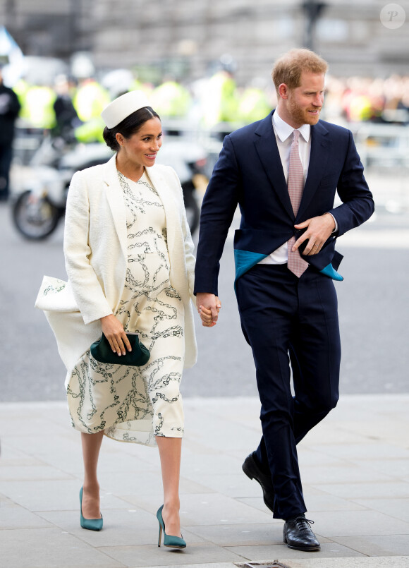 Meghan Markle, duchesse de Sussex (enceinte) et le prince Harry, duc de Sussex - Arrivée de la famille royale britannique à la messe en l'honneur de la journée du Commonwealth à l'abbaye de Westminster à Londres, le 11 mars 2019.