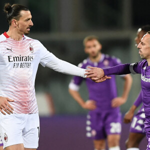Franck Ribéry et Zlatan Ibrahimovic pendant le match de football en Série A entre le Milan AC et la Fiorentina à Florence le 21 mars 2021. © Image Sport / Panoramic / Bestimage
