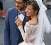 Mariage de Thomas Hollande et de la journaliste Emilie Broussouloux l'église de Meyssac en Corrèze, près de Brive, ville d'Emiie. Le 8 Septembre 2018. © Patrick Bernard-Guillaume Collet / Bestimage