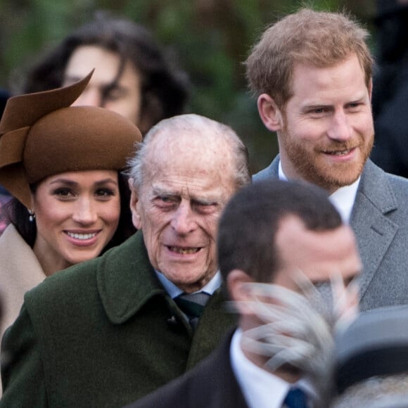 Le prince Philip, duc d'Edimbourg, le prince Harry et sa fiancée Meghan Markle - La famille royale d'Angleterre arrive à la messe de Noël à l'église Sainte-Marie-Madeleine à Sandringham.