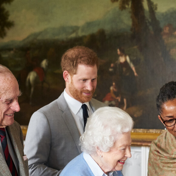 Le prince Philip, la reine Elisabeth II, Doria Ragland, le prince Harry, Meghan Markle et leur fils Archie Harrison Mountbatten-Windsor. Windsor, le 7 mai 2019.