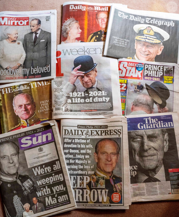 Illustration de diverses magazines britanniques suite au décès du prince Philip, duc d'Edimbourg. Le 10 avril 2021