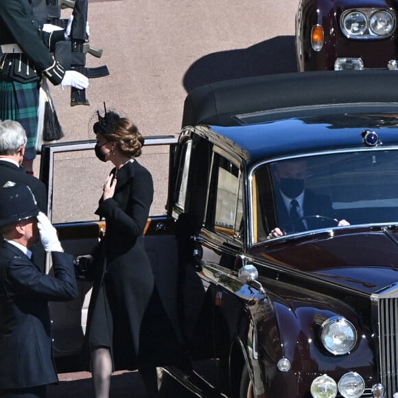 Catherine Kate Middleton, la duchesse de Cambridge - Arrivées aux funérailles du prince Philip, duc d'Edimbourg à la chapelle Saint-Georges du château de Windsor, le 17 avril 2021.