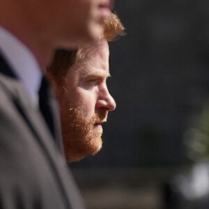 Le prince Harry, duc de Sussex, Peter Phillips, le prince William, duc de Cambridge - Arrivées aux funérailles du prince Philip, duc d'Edimbourg à la chapelle Saint-Georges du château de Windsor, le 17 avril 2021. 