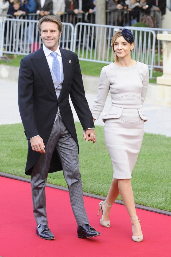Le prince Emmanuel Philibert de Savoie et la princesse Clotilde de Savoie (Clotilde Courau) - Arrivees a la cathédrale pour le mariage religieux du prince Guillaume de Luxembourg et de la comtesse Stephanie de Lannoy a Luxembourg, le 20 octobre 2012.