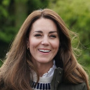 Catherine (Kate) Middleton, duchesse de Cambridge, visite la ferme du manoir à Little Stainton, Royaume Uni, le 27 avril 2021.