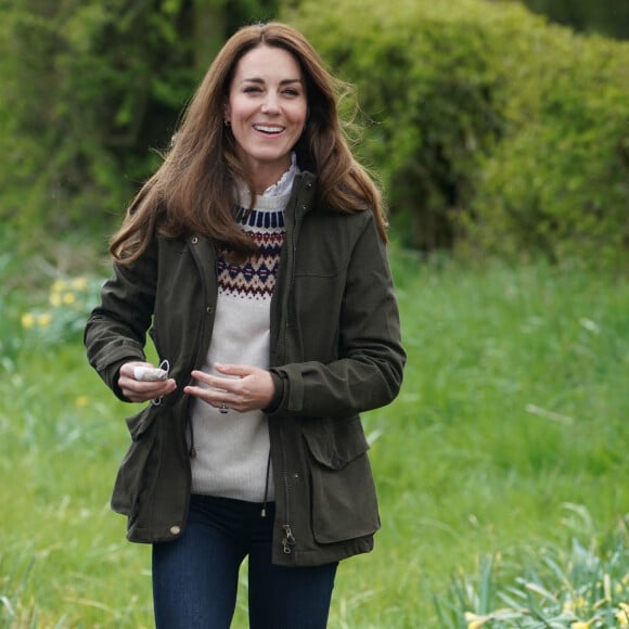 Catherine (Kate) Middleton, duchesse de Cambridge, visite la ferme du manoir à Little Stainton, Royaume Uni, le 27 avril 2021.