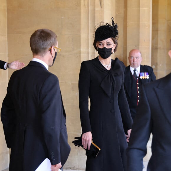 Catherine Kate Middleton, la duchesse de Cambridge - Arrivées aux funérailles du prince Philip, duc d'Edimbourg à la chapelle Saint-Georges du château de Windsor, le 17 avril 2021.