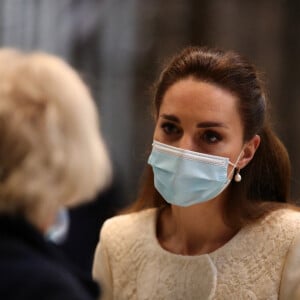 Catherine (Kate) Middleton, duchesse de Cambridge, lors d'une visite au centre de vaccination de l'abbaye de Westminster à Londres, Royaume Uni, le 23 mars 2021.