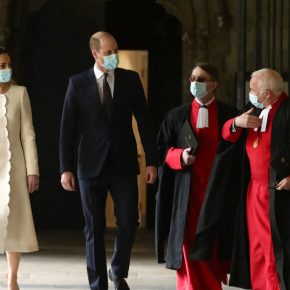 Le prince William, duc de Cambridge, et Catherine (Kate) Middleton, duchesse de Cambridge, lors d'une visite au centre de vaccination de l'abbaye de Westminster à Londres, Royaume Uni, le 23 mars 2021.