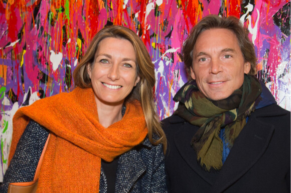 Anne-Claire Coudray et son compagnon Nicolas Vix, qui posent pour la première fois ensemble - Vernissage de l'exposition "Color Flows" du graffeur américain JonOne pour célébrer la collaboration entre l'artiste et Guerlain, à la Boutique Guerlain Champs-Elysées à Paris.
