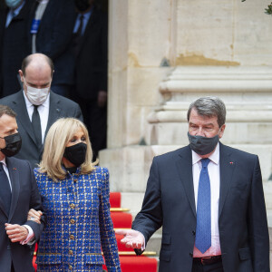 Emmanuel Macron et sa femme Brigitte Macron, Jean Castex et Xavier Darcos - Le président français Emmanuel Macron commémore le bicentenaire de la mort de Napoléon à l'Institut de France, le 5 mai 2021 à Paris.