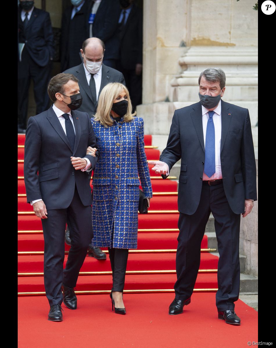 Emmanuel Macron et sa femme Brigitte Macron, Jean Castex et Xavier Darcos - Le président français Emmanuel Macron commémore le bicentenaire de la mort de Napoléon à l'Institut de France, le 5 mai 2021 à Paris.