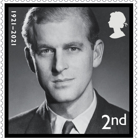Timbres à l'effigie du prince Philip, duc d'Edimbourg, publiés par la poste royale un mois après le décès de ce dernier. Le 13 mai 2021.