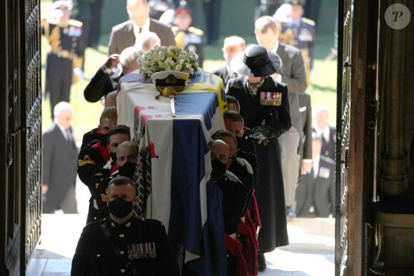 Funérailles du prince Philip, duc d'Edimbourg, à la chapelle Saint-Georges du château de Windsor. Royaume Uni, le 17 avril 2021.