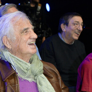 Charles Gérard et Jean-Paul Belmondo et son petit-fils Victor Belmondo - Match de boxe "La Conquête" Acte 4 T.Yoka VS C.Leonet au palais des sports de Paris le 7 avril 2018. © Pierre Perusseau / Bestimage