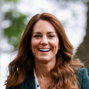 Kate Middleton, duchesse de Cambridge, rencontrent des enfants d'Edzell Nursery lors de leur visite au parc Starbank à Édimbourg, Ecosse, Royaume Uni, le 27 mai 2021.