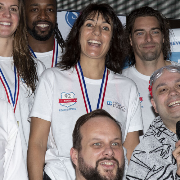 Sydney Govou, Estelle Denis, Camille Lacourt, Yoann Riou - Challenges Swimming Heroes pour l'UNICEF à la piscine de Courbevoie. Le 24 février 2019. © Pierre Perusseau/Bestimage