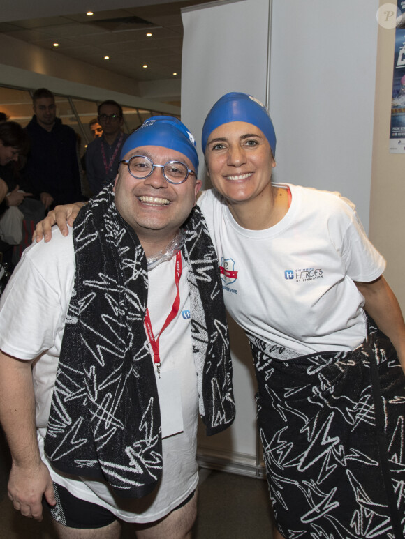 Yoann Riou et Estelle Denis - Challenges Swimming Heroes pour l'UNICEF à la piscine de Courbevoie. Le 24 février 2019. © Pierre Perusseau/Bestimage