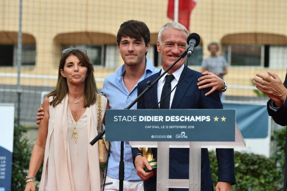 Claude, Dylan et Didier Deschamps durant l'inauguration du Stade de football Didier Deschamps à Cap d'Ail le 12 septembre 2018. © Bruno Bebert / Bestimage 