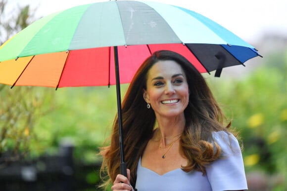 Catherine (Kate) Middleton, duchesse de Cambridge, arrive au palais de Kensington à Londres, Royaume Uni, le 18 juin 2021, pour une réception pour les parents d'utilisateurs d'un centre pour la petite enfance, le jour du lancement du Royal Foundation Centre for Early Childhood.