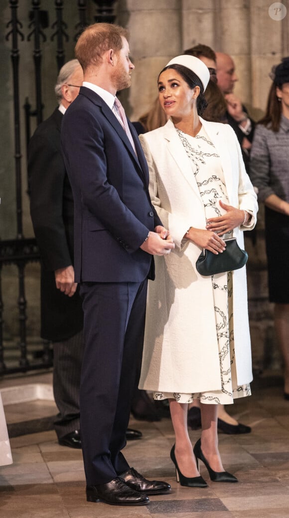 Le prince Harry, duc de Sussex, et Meghan Markle, duchesse de Sussex, enceinte, - La famille royale britannique à la messe en l'honneur de la journée du Commonwealth à l'abbaye de Westminster à Londres, Royaume Uni, le 11 mars 2019.