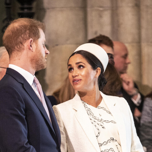 Le prince Harry, duc de Sussex, et Meghan Markle, duchesse de Sussex, enceinte, - La famille royale britannique à la messe en l'honneur de la journée du Commonwealth à l'abbaye de Westminster à Londres, Royaume Uni, le 11 mars 2019.